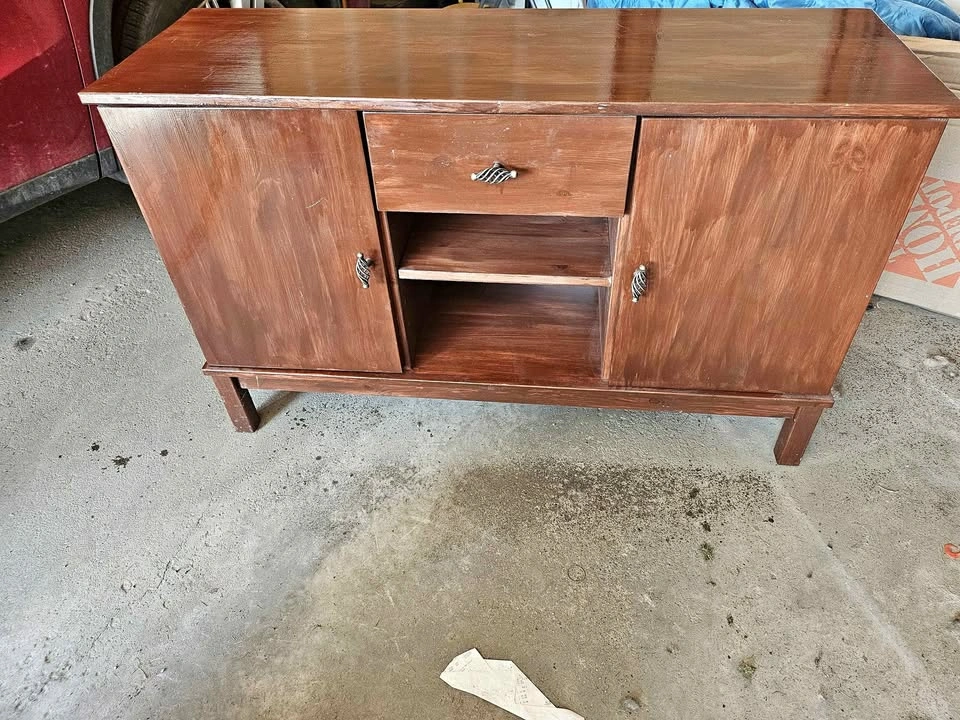 Dark Brown Wood Sideboard with Drawer and Shelves