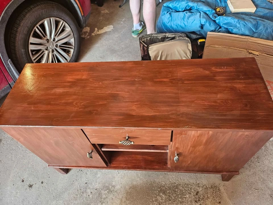Dark Brown Wood Sideboard with Drawer and Shelves - photo 3