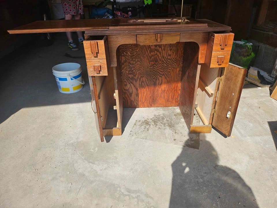 Vintage Wooden Sewing Machine Cabinet - photo 2