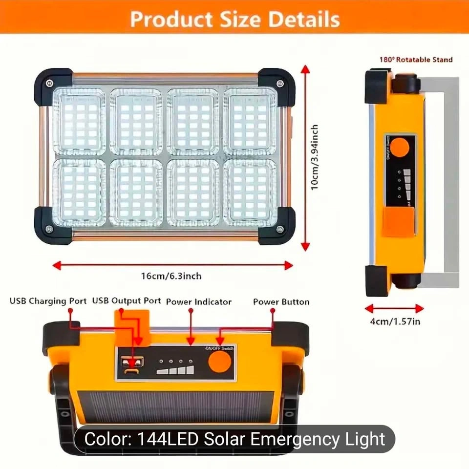 144 LED Solar Emergency Light with USB Charging - photo 4