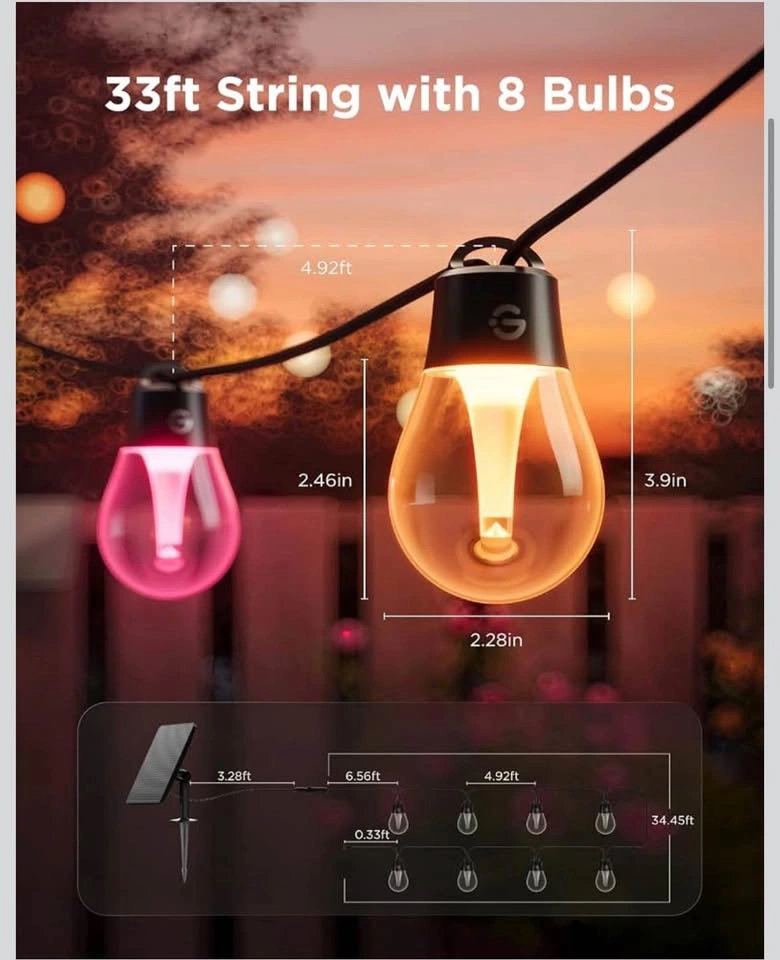 Govee Outdoor Solar String Lights, 33ft with 8 RGBICW Bulbs - photo 2