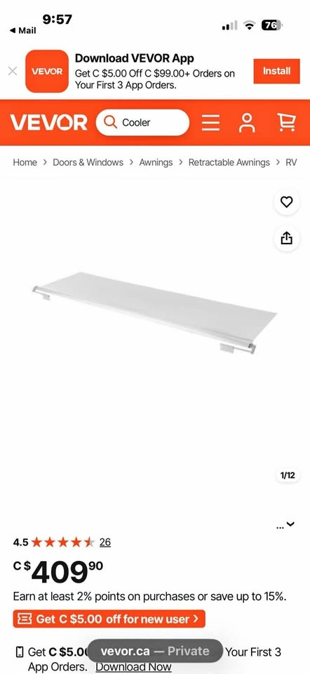 RV Slideout Awning 13’7”