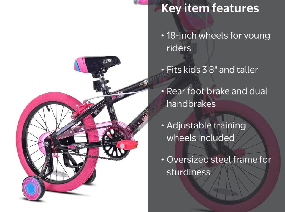 Sparkles Girls 18” Kids Bike, Black & Pink - photo 2