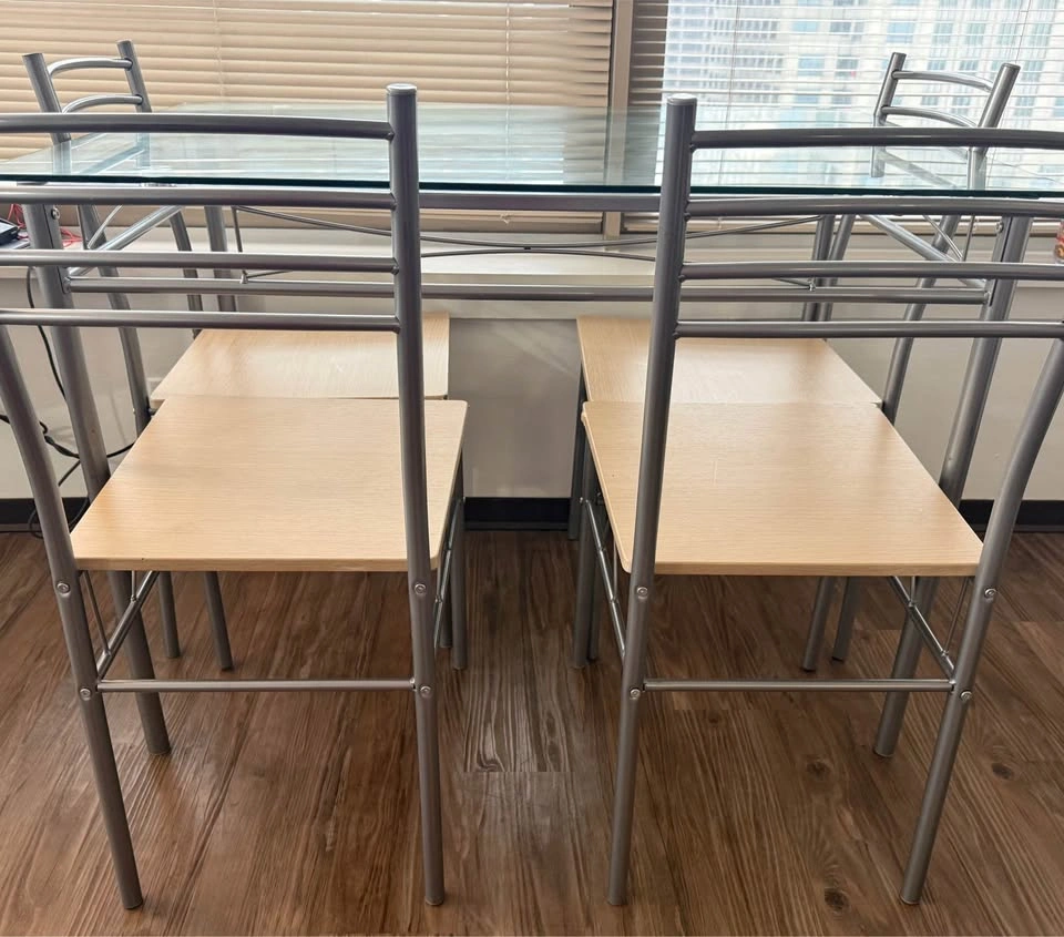 Glass dining table with 4 metal & wood chairs - photo 3