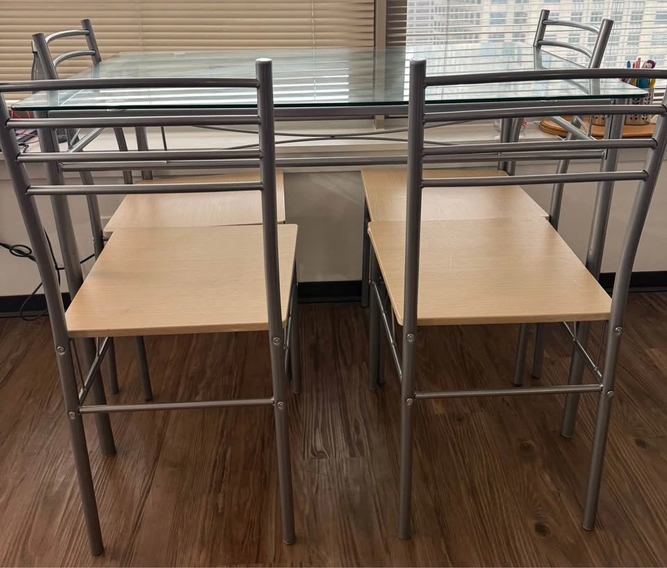 Glass dining table with 4 metal & wood chairs - photo 4