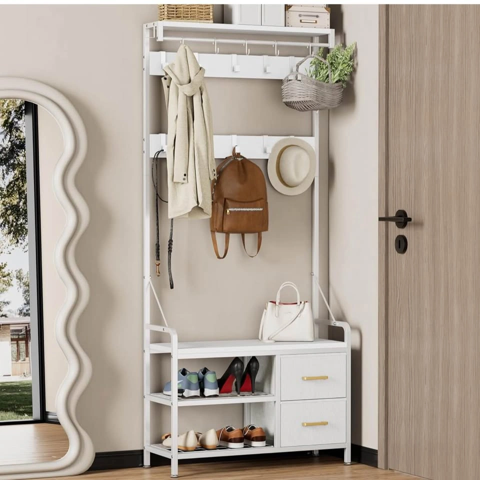 Entryway Bench with Coat Rack, Drawers, and Shoe Storage - photo 2