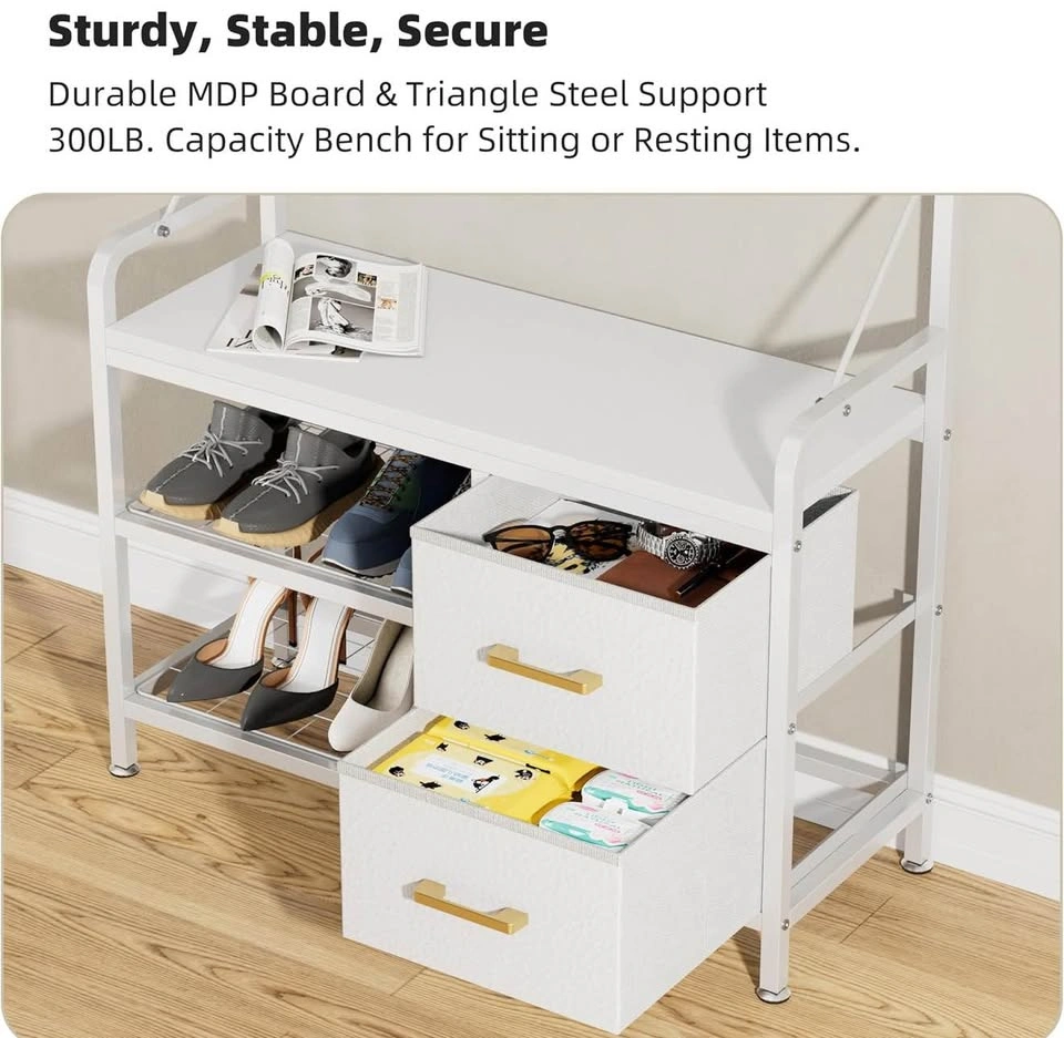 Entryway Bench with Coat Rack, Drawers, and Shoe Storage - photo 4