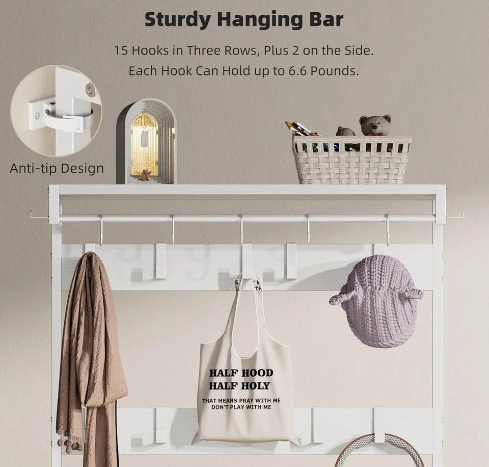 Entryway Bench with Coat Rack, Drawers, and Shoe Storage - photo 5