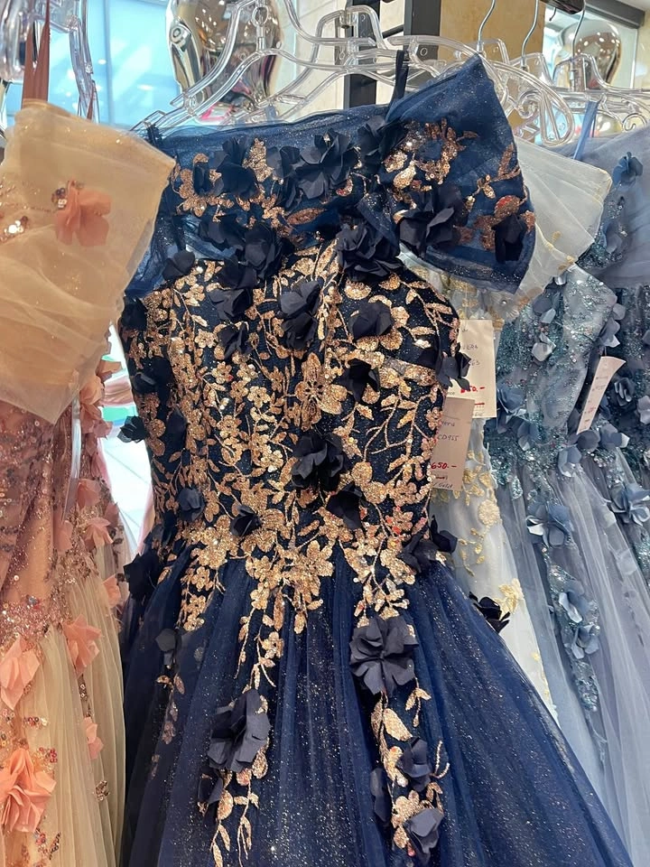 Navy Blue Glitter Ball Gown Evening dress