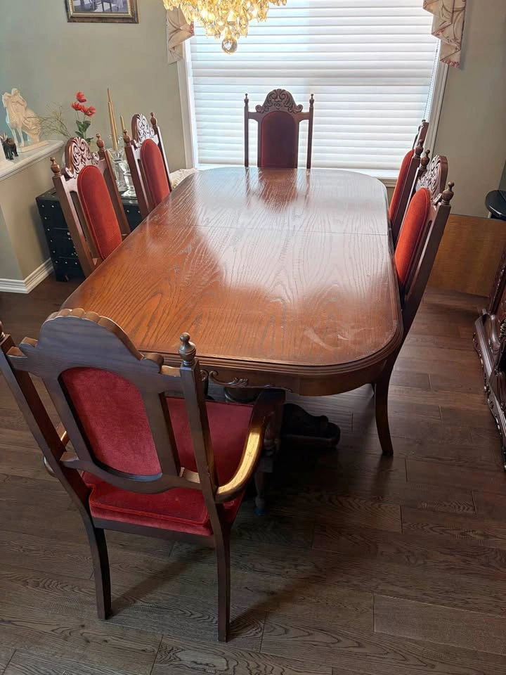 Solid Wood Dining Room Set – Table, 8 Chairs & China Cabinet