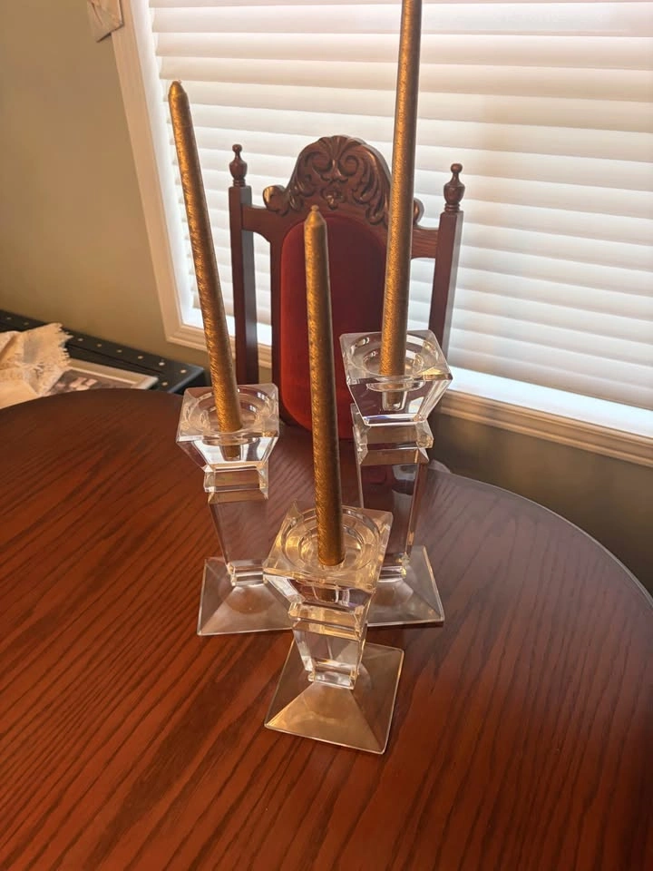 Set of 3 Crystal-Style Candlestick Holders – Elegant Table Décor - photo 2