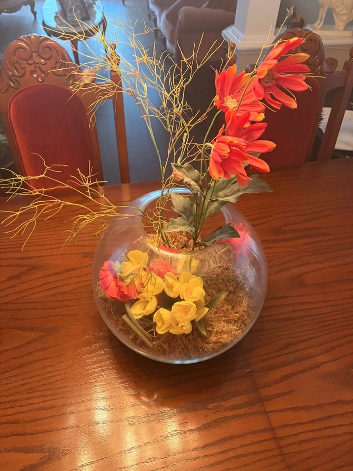 Large Glass Bowl Floral Arrangement – Decorative Centrepiece - photo 2