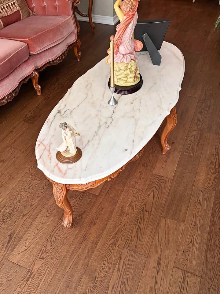 3-Piece Carved Wood & Marble-Top Table Set