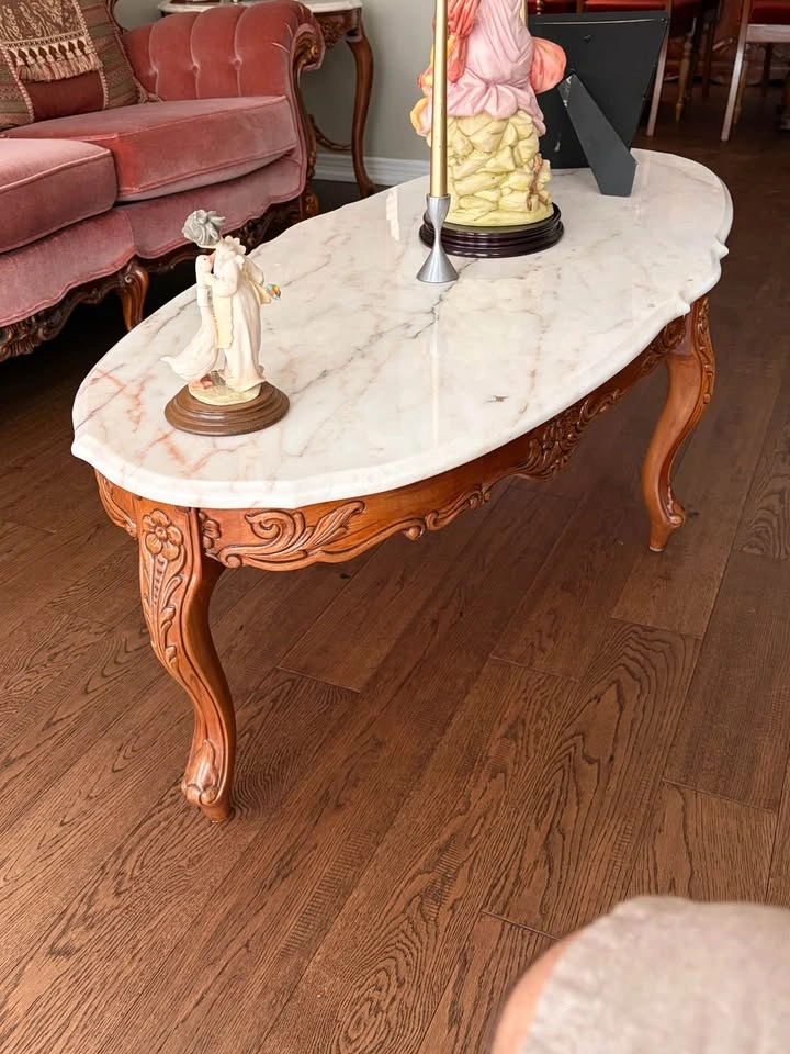 3-Piece Carved Wood & Marble-Top Table Set - photo 2