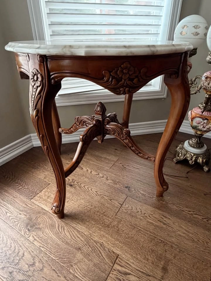 3-Piece Carved Wood & Marble-Top Table Set - photo 3