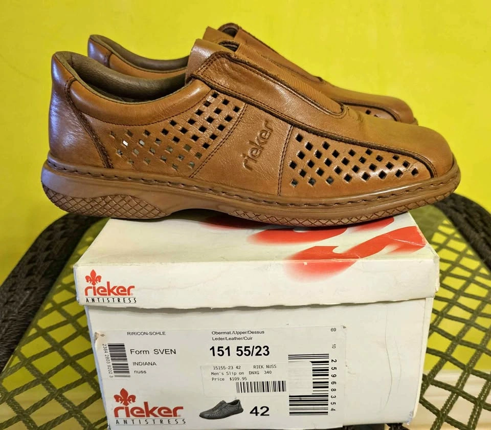 Brand New Rieker Antistress Men's Leather Slip-On Shoes - 42