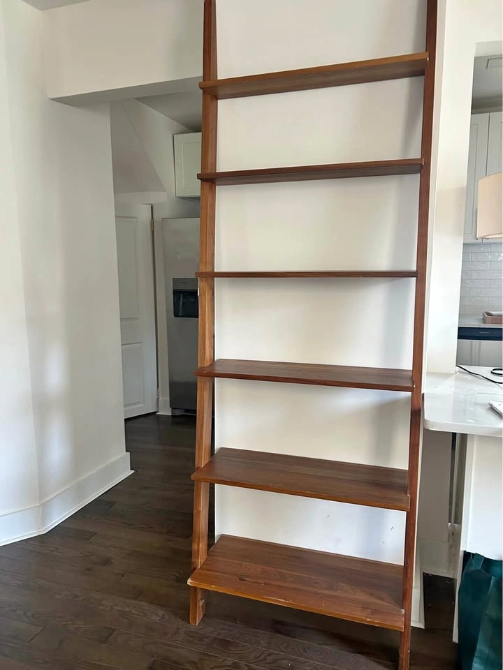 Mid-Century Modern Wood Ladder Shelf and Desk Set