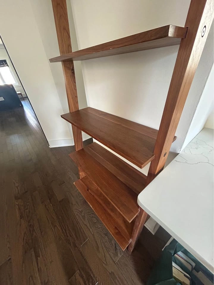 Mid-Century Modern Wood Ladder Shelf and Desk Set - photo 3