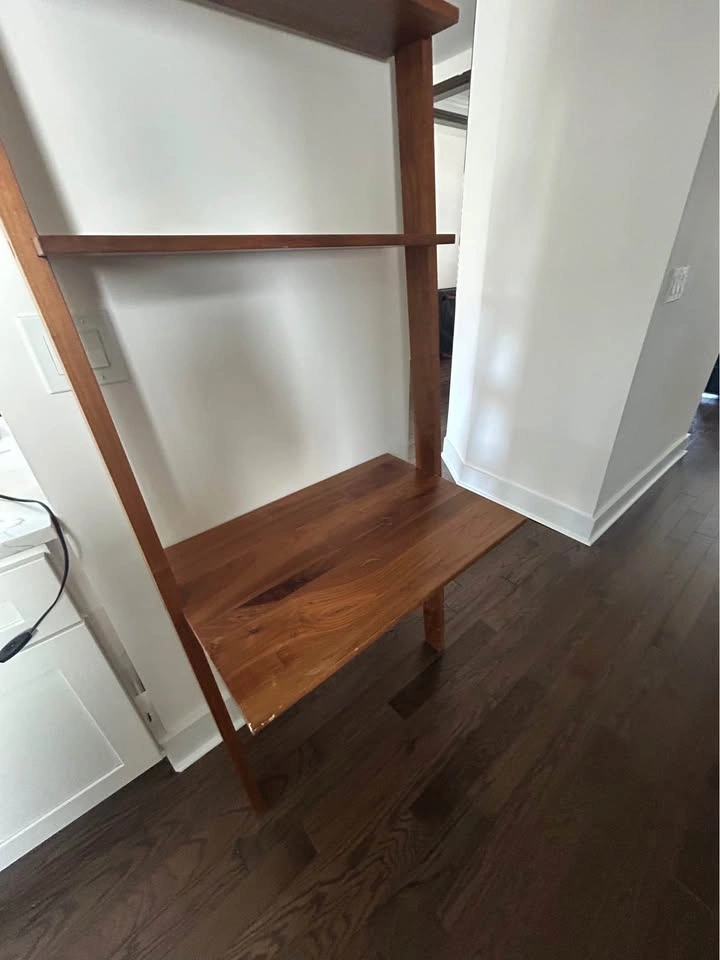 Mid-Century Modern Wood Ladder Shelf and Desk Set - photo 5