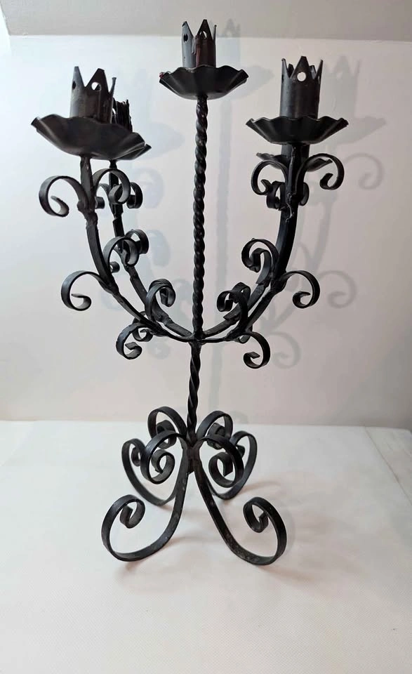 Vintage Wrought Iron 15 inch 5 Candle Spooky Candelabra