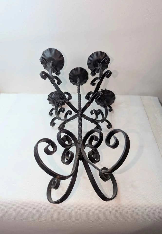 Vintage Wrought Iron 15 inch 5 Candle Spooky Candelabra - photo 2