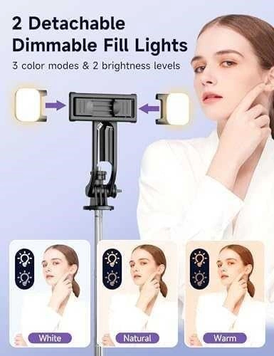 53" Selfie Stick Extendable Tripod with Light & Remote - photo 2