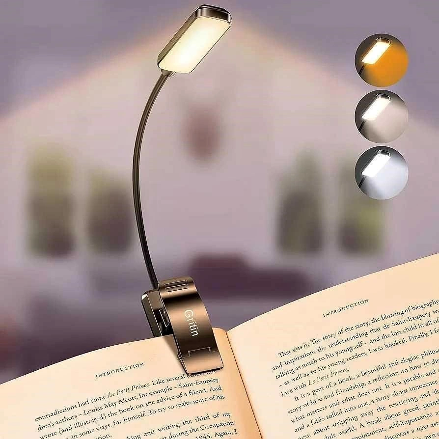 Rechargeable Book Light - 3 Color, Dimmable - 80 Hrs Runtime