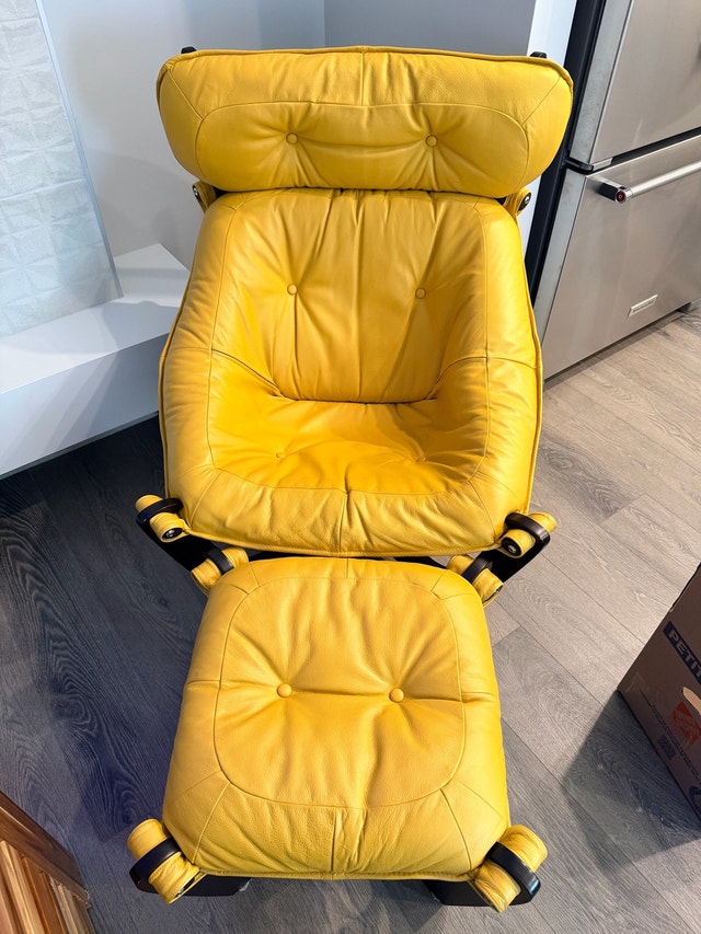Yellow Luna Leather Chair & Ottoman