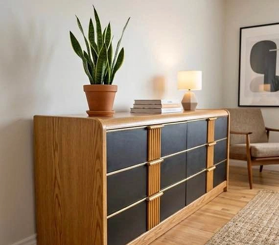 Solid Oak & Black 6-Drawer Dresser - Must Go This Weekend