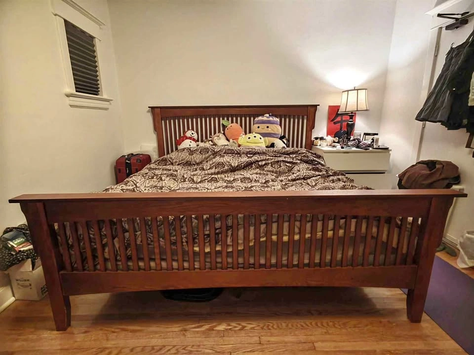 King Size Wood Bed Frame + Mattress