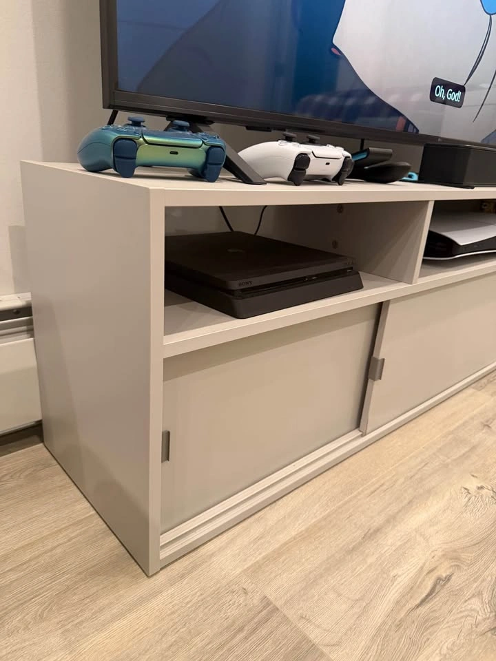 Modern Grey TV Stand with Sliding Doors - photo 2
