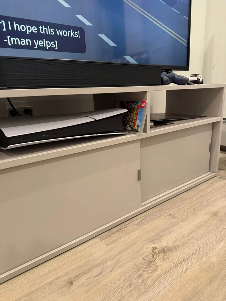 Modern Grey TV Stand with Sliding Doors - photo 3