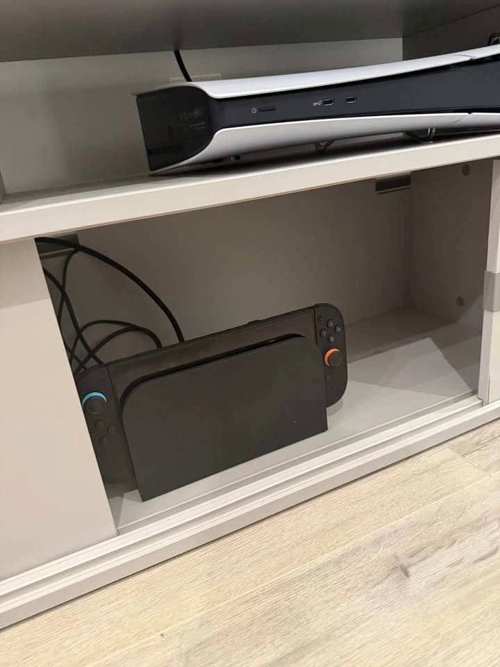 Modern Grey TV Stand with Sliding Doors - photo 4