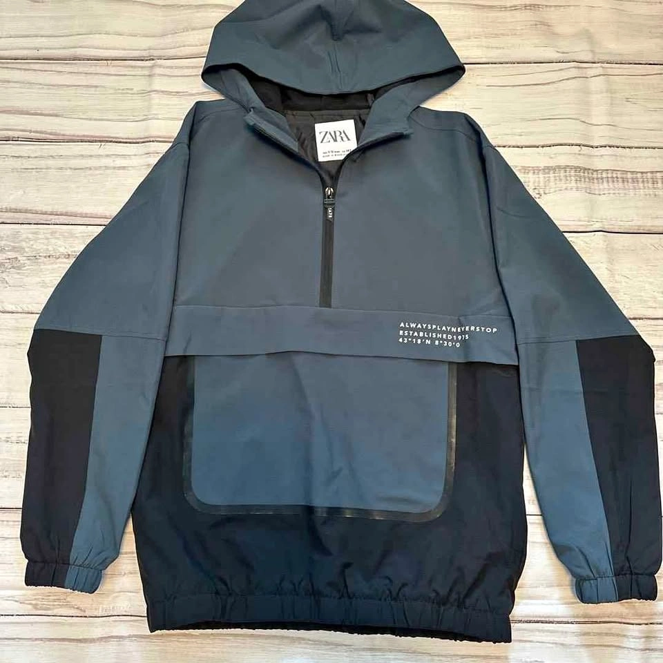 Zara blue & black color block windbreaker jacket size 13_14 year