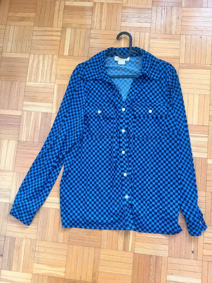 Michael Kors Blue Checkered Long Sleeve Shirt size XL