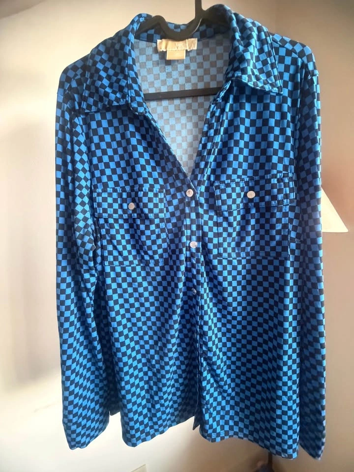 Michael Kors Blue Checkered Long Sleeve Shirt size XL - photo 2