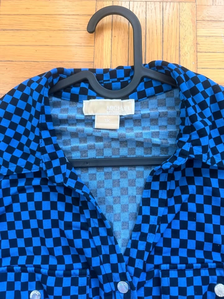 Michael Kors Blue Checkered Long Sleeve Shirt size XL - photo 3