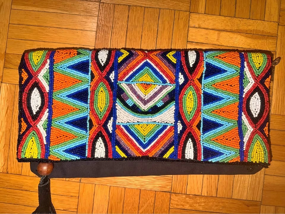Beaded Tribal Pattern Foldover Clutch