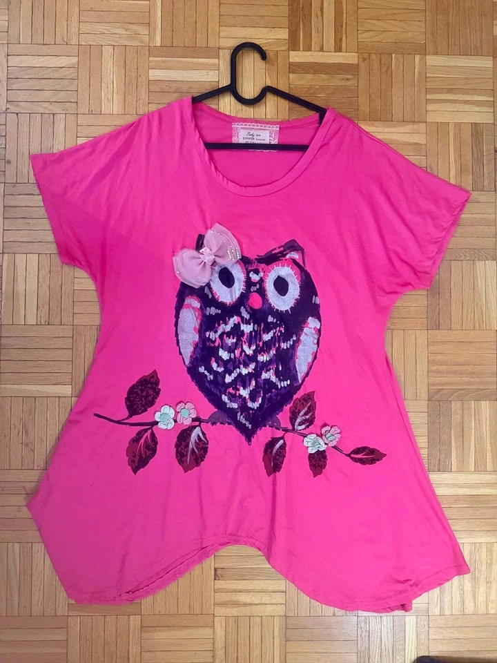 Pink Owl Graphic T-Shirt - Size L/XL