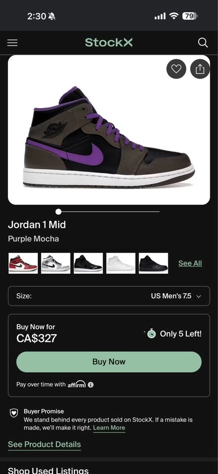 Jordan 1 Mid Purple Mocha - photo 4