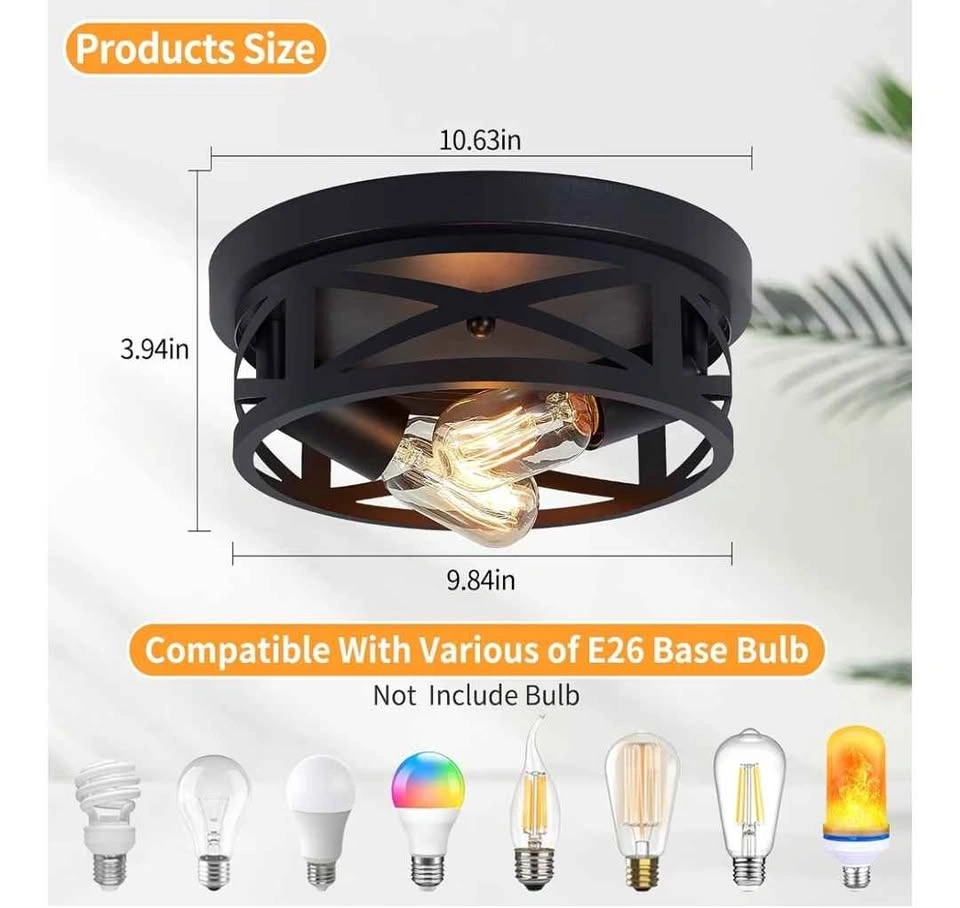 Set of 2 Black Farmhouse Cage Ceiling Lights - photo 2