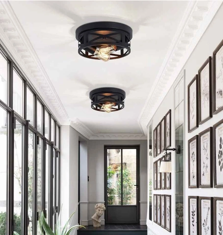 Set of 2 Black Farmhouse Cage Ceiling Lights - photo 4