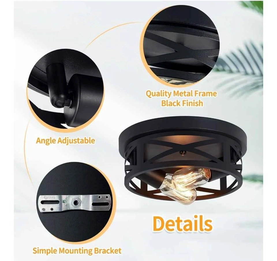 Set of 2 Black Farmhouse Cage Ceiling Lights - photo 5