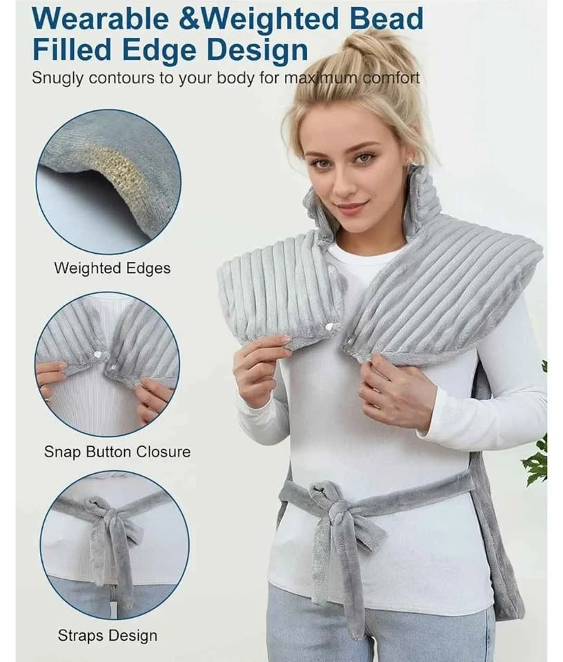 Wearable Massaging Heating Pad for Neck and Shoulders, Grey - photo 4