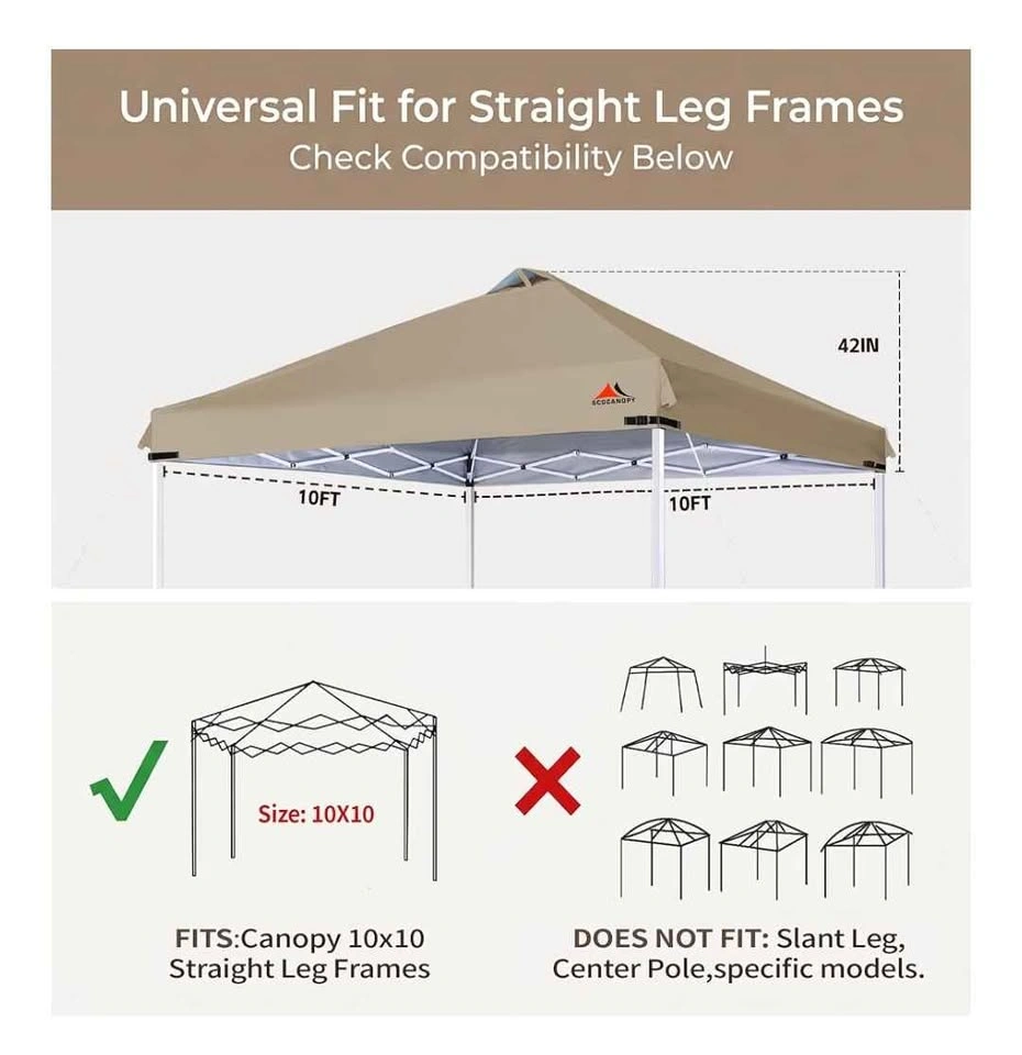 Replacement 10' x 10' Canopy Top with Air Vents, Khaki - photo 3
