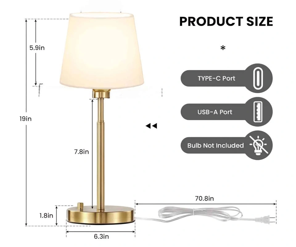 Gold Table Lamps with USB Charging Ports - photo 2