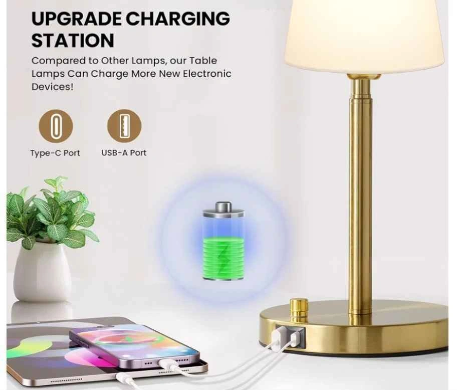 Gold Table Lamps with USB Charging Ports - photo 4