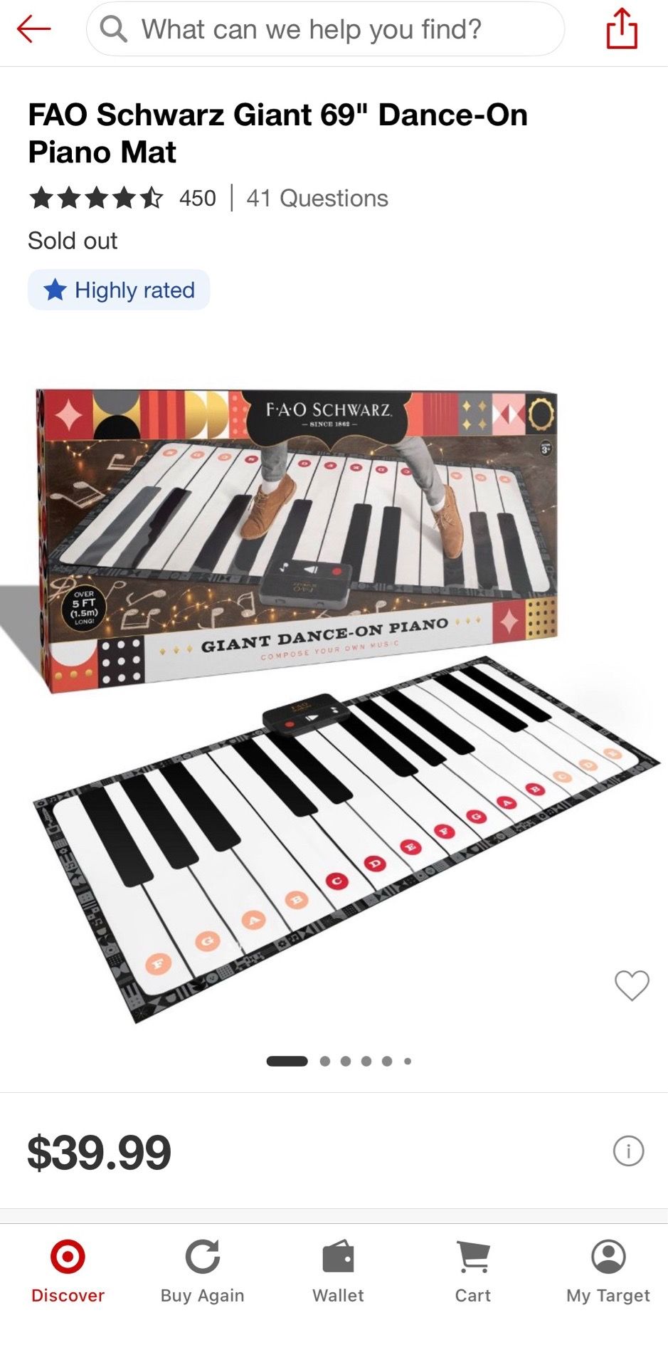 NEW IN BOX FAO Schwarz Giant 69" Dance-On Piano Mat