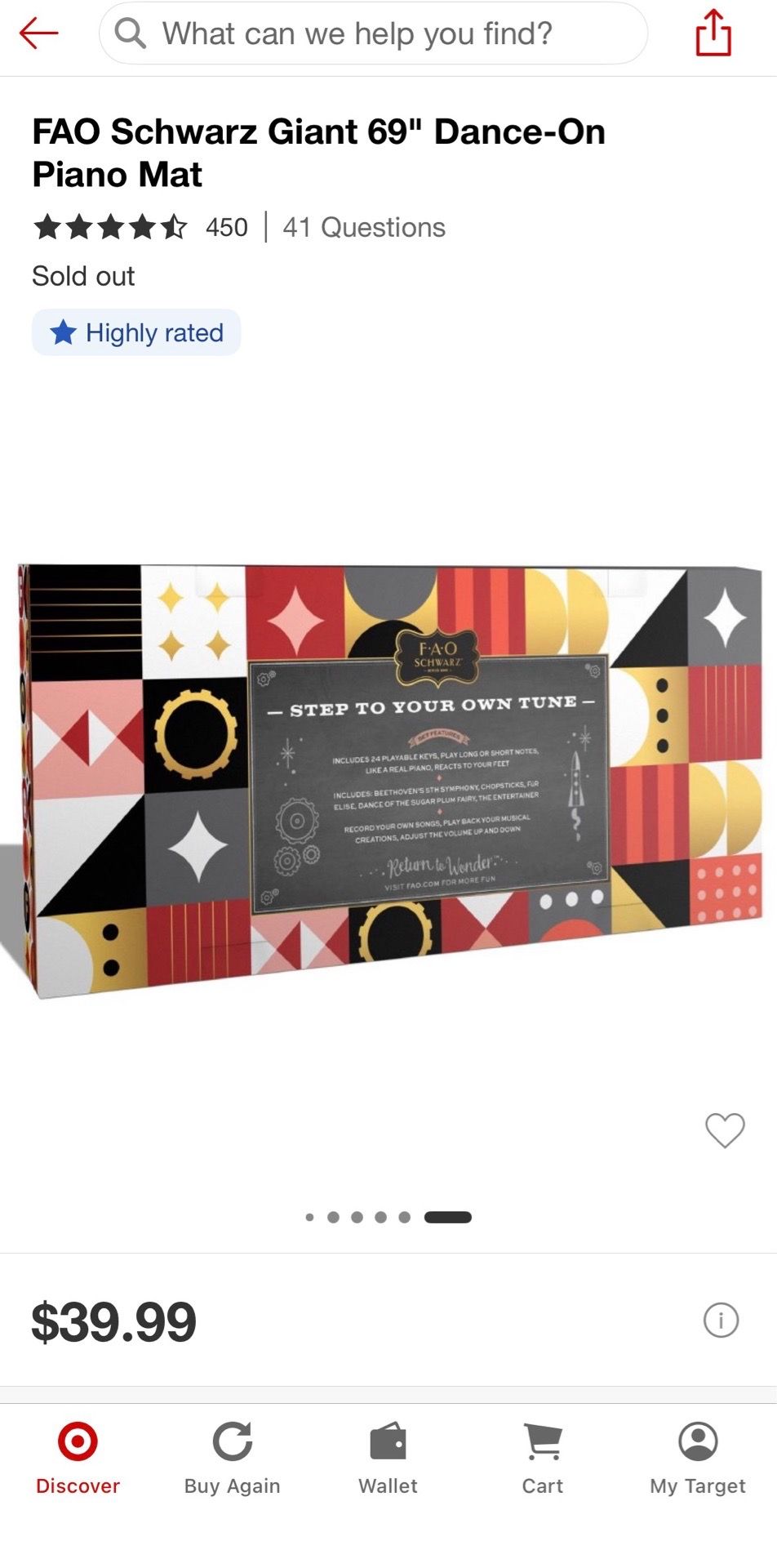 NEW IN BOX FAO Schwarz Giant 69" Dance-On Piano Mat - photo 2