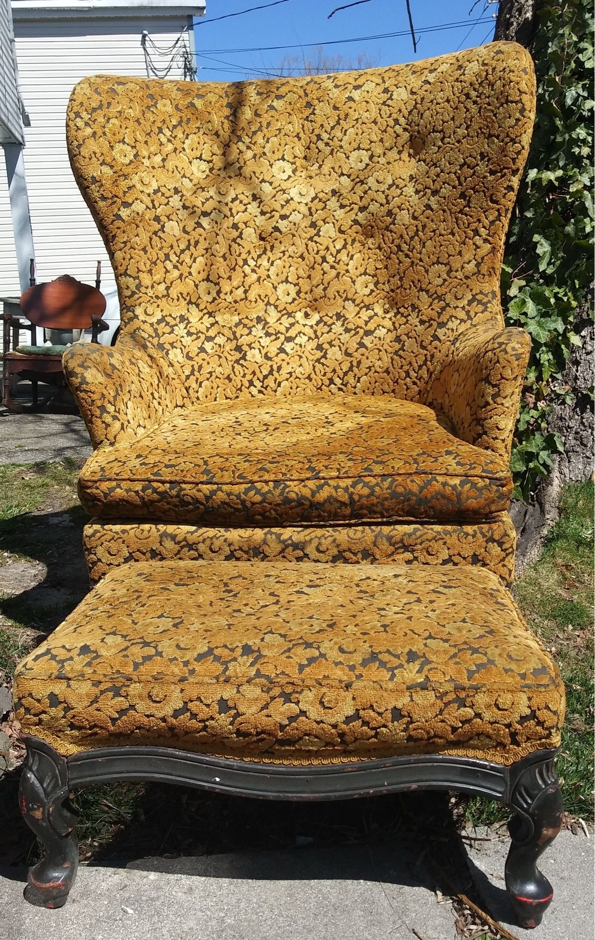 Antique Tall Throne Wingback Chair & Footstool - Claw Feet - photo 2